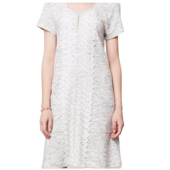 Anthropologie Lilka Heathered grey t-shirt  dress midline crochet detail pockets - Picture 15 of 16